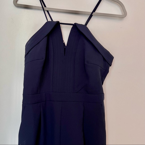 Navy Blue Wide Leg Ankle Jumpsuit - Picture 4 of 6